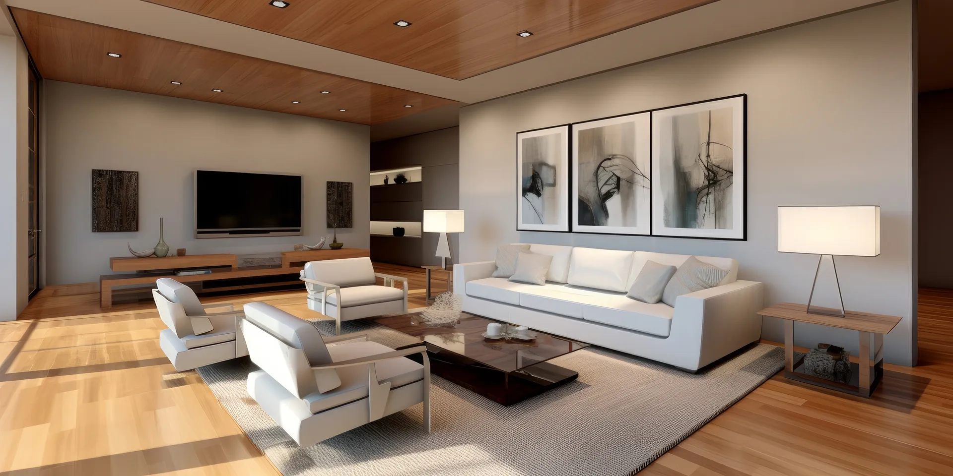 Un grand salon dans une maison moderne